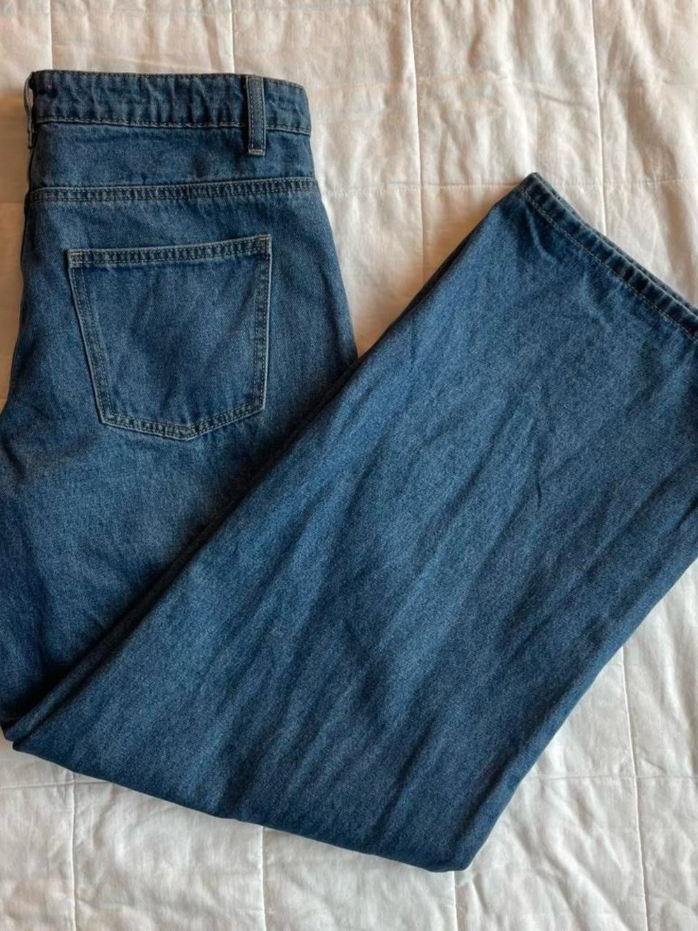Edikted Low Rise Wide Leg Baggy Blue Denim Jeans - M